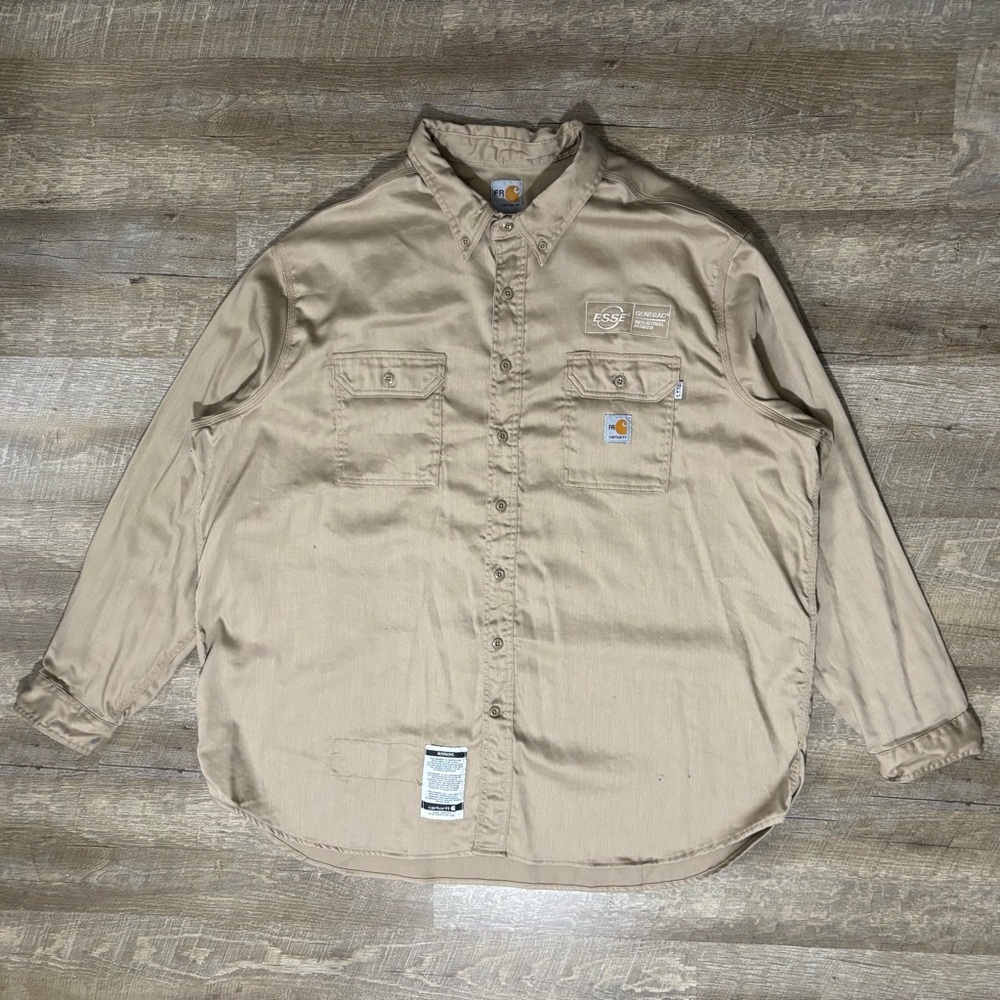 Carhartt Force Fire Resistant Work Shirt Mens 4XL Tan Button Up CAT 2 FLAW